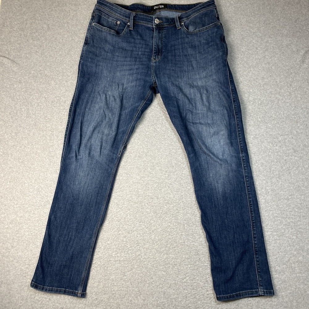 DU/ER Jeans Mens 38x32 (Fit 38x31) Blue Slim Straight Cotton Blend Stretch Mid